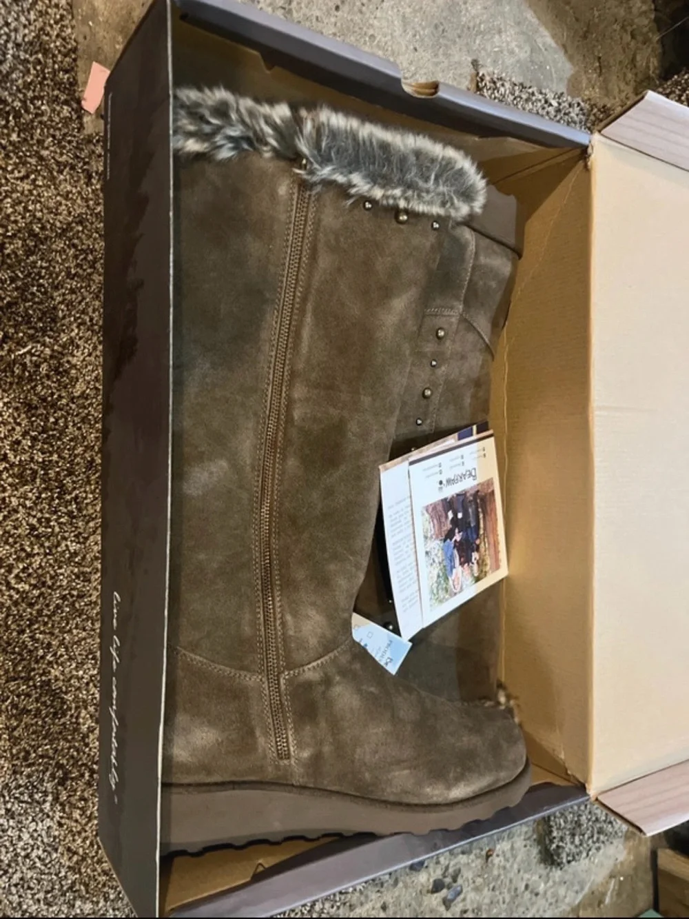 NIB BearPaw Dorothy Tall Wedge Brown Boots with Tread: Size 10 Medium